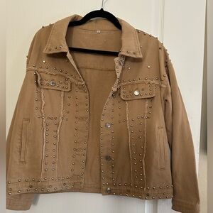 Studded Tan Oversized  Studded Tan Denim Jean Jacket.  Size S